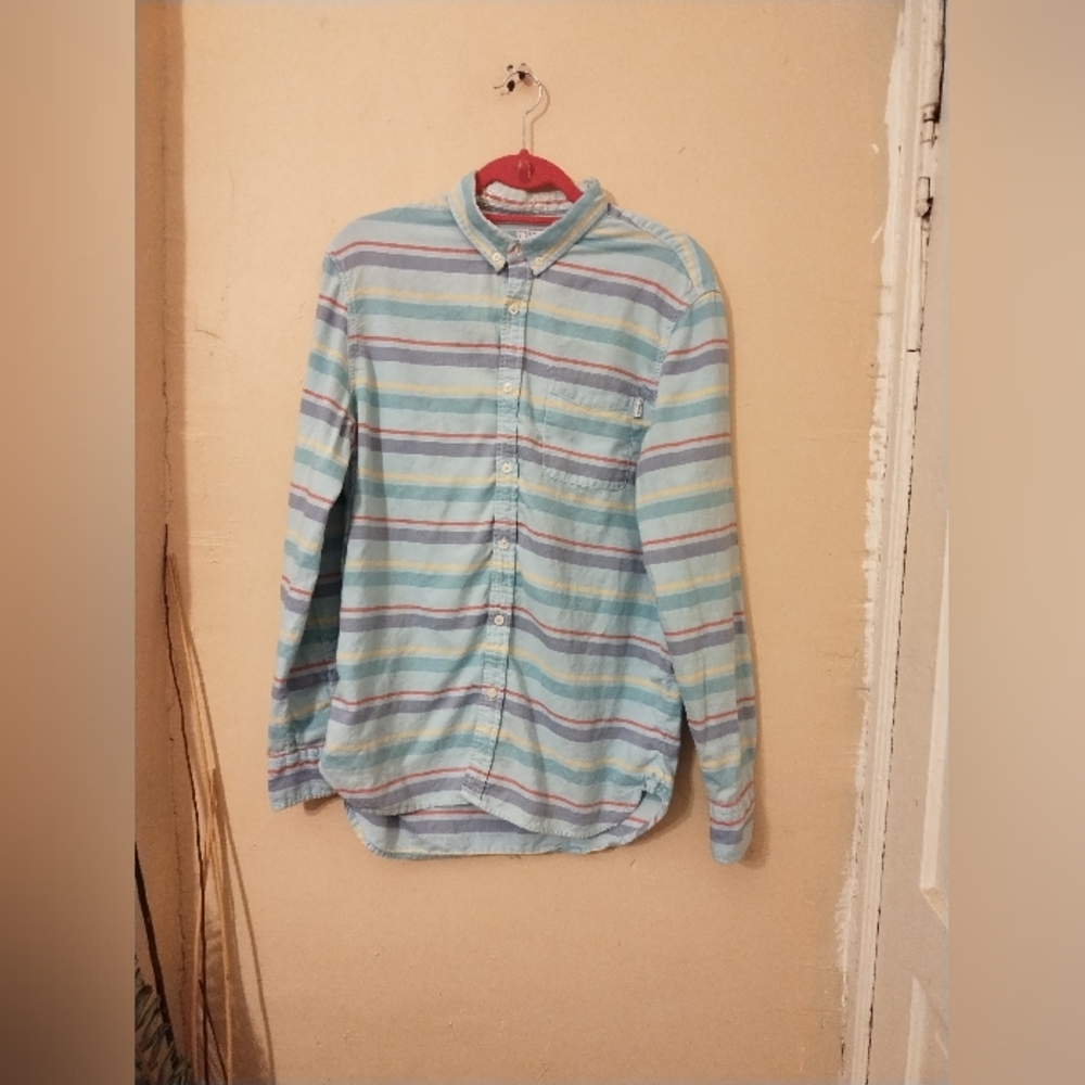 Penfield Men's Striped‎ Blue & Green 100% Cotton Button Up Shirt Size Large